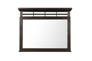 English Elm Queen Sleigh Bed Dark Mahogany Set with Dresser, Mirror, Chest & Nightstand — Solid Wood, Hardware B2699S00069