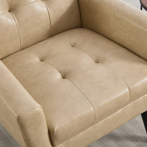 English Elm Modern Pu Leather Ergonomic Accent Chair with Padded Arms and Matte Black Legs Khaki W676P172470