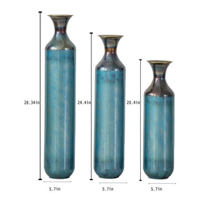 English Elm Floor Metal Vase Set - Modern 3-Piece Droplet Design For Stylish Home Decor, White & Gold Accents W2796P290478