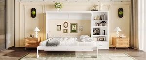 English Elm Queen Murphy Wall Bed with Folding Platform Side Cabinet Drawer and Adjustable Shelves White N733S407545K