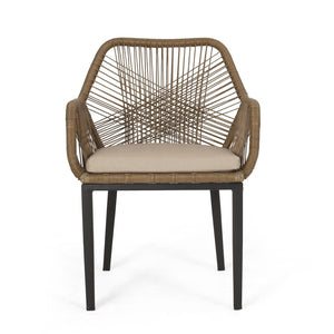 English Elm Outdoor Wicker Patio Chairs Set of 2 with Iron Frame for Deck or Garden Lounging N769P334783A