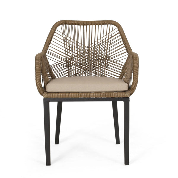 English Elm Outdoor Wicker Patio Chairs Set of 2 with Iron Frame for Deck or Garden Lounging N769P334783A