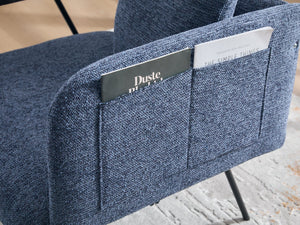 English Elm Leisure Linen Accent Chair with Built-in Side Table Pockets and Lumbar Pillow Modern Navy W395P453310