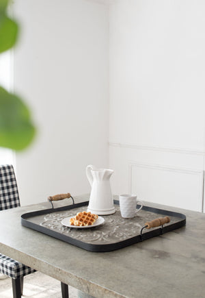 English Elm 28.7x3.9x24.4" Fabius Iron Tray with Handle – Heavy-Duty Square Serving Tray, Durable Iron Build for Stable Display and Entertaining (36x30x5) W2078P391148