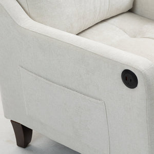 English Elm Accent Comfy chenille chair with USB charging, ergonomic wide back, high-rebound sponge, retro wooden legs Beige W2715P312489