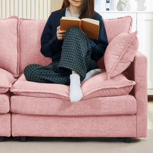 English Elm Modular Sectional Sofa - 102" L-Shaped Pink Couch Set With Movable Ottoman For Ultimate Comfort & Style W1359S00003