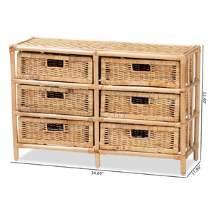 English Elm Modern Woven Rattan Six Drawer Cabinet Bohemian Storage for Bedroom or Living Room B2750P470040