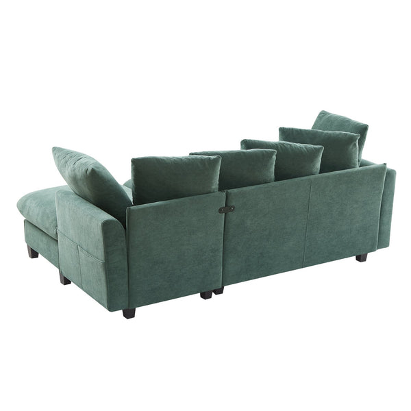 English Elm 83" Sectional Sofa with Hidden Storage, Movable Ottoman Bed, Ergonomic Curved Arms & Six Pillows Green N719S001960F