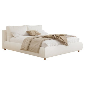 English Elm Queen Boucle Upholstered Platform Bed Low Profile Frame with Pillow Headboard N757P331587W