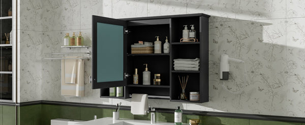 English Elm 3-in-1 Wall Mounted Bathroom Medicine Cabinet with Soft Close Mirror and Towel Bar Black N710P358613B