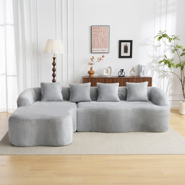 English Elm Full L-Shape Sectional Sofa with Curved Chaise, Modular Chenille Couch, High-Density Comfort for Apartment Living Grey W3612S00005