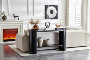 English Elm Double-layer Matte Black Console Table Curved Shelf Minimalist Entryway Sofa Side W3875P388012