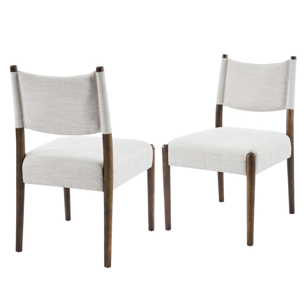 English Elm Mid-century Modern Linen Blend Dining Chairs Rubberwood Legs Sculptural Backrest Set of 2 Beige,Walnut N768P442401W