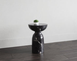 Sunpan Goya End Table - Stylish Concrete Accent for Indoor and Outdoor Spaces, Unique Variations Included Marble Look / Black