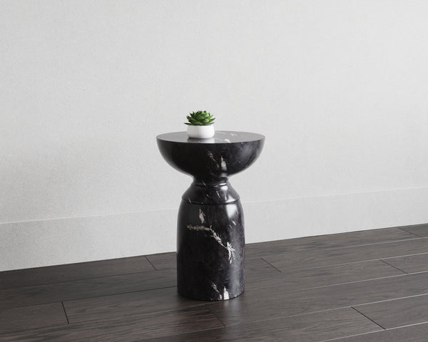 Sunpan Goya End Table - Stylish Concrete Accent for Indoor and Outdoor Spaces, Unique Variations Included Marble Look / Black