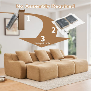 English Elm Three-Seat Modular Sofa with Plush Teddy Fabric, No Assembly, Ergonomic Curved Armrests & Non-Slip Base Camel W714S01434