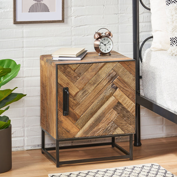 English Elm Christopher Knight Home® - NIGHT Handcrafted Recycled Wood Nightstand with Zig-Zag Slat, Iron Frame, Boho Storage Charm 68579.00