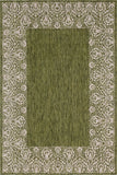 Unique Loom Outdoor Border Floral Border Machine Made Floral Rug Green, Ivory/Gray 6' 1" x 9' 0"