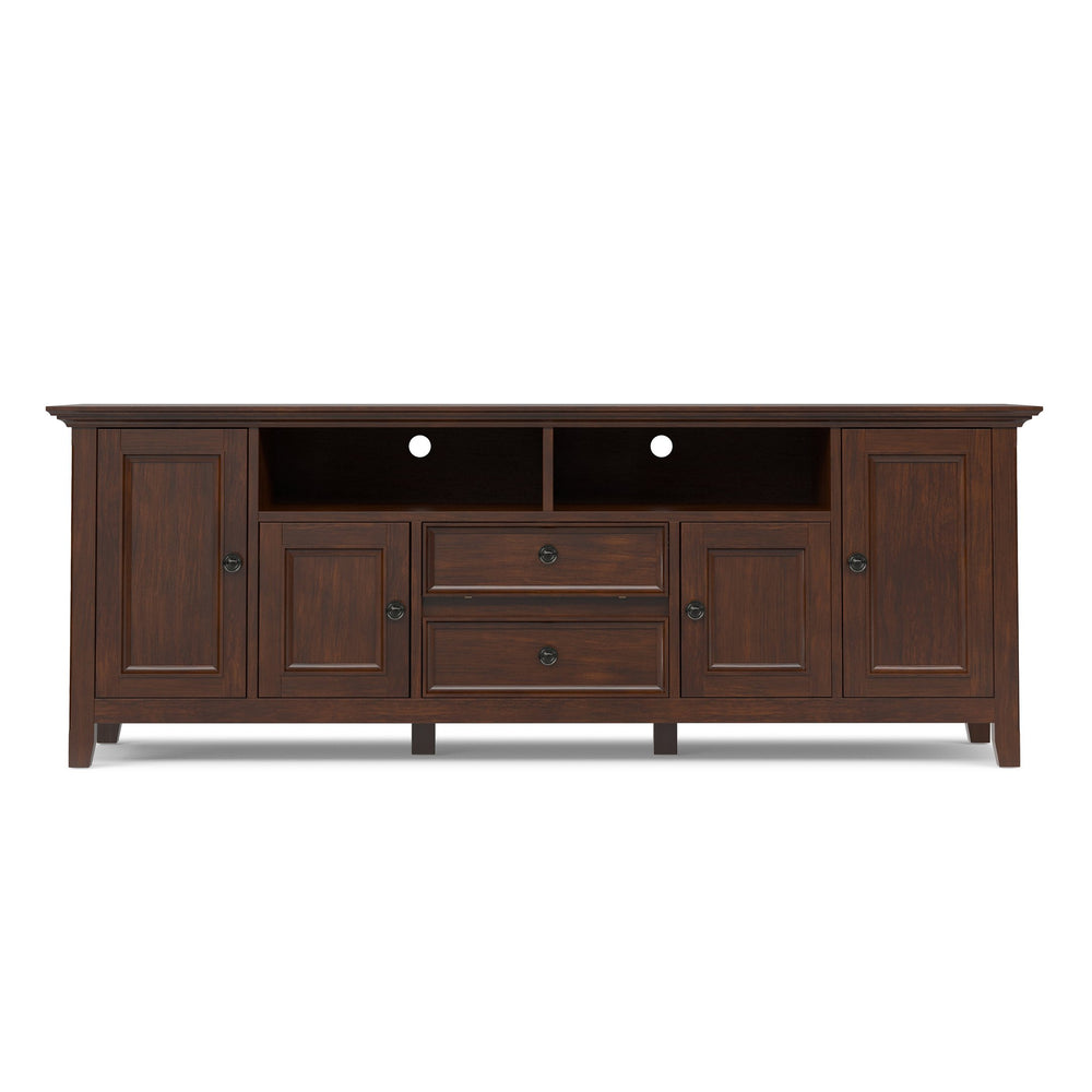 English Elm Amherst Solid Pine 72" TV Media Stand in Russet Brown with Storage Cabinets, Drawers & Cable Management B136P362544