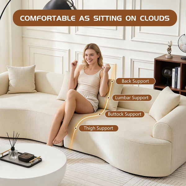 English Elm Curved Chenille Modular Sectional Sofa Boneless High-density Foam for Apartment Living White W3728S00007