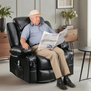 English Elm Massage Swivel Rocker Recliner with Heat Lumbar Relief and Usb Port for Living Room W1521P476713