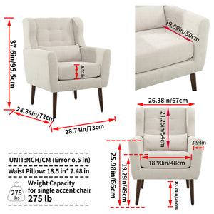 English Elm Modern Accent Chair Chenille Upholstered Foam Seat Ergonomic Padded Lounge Armchair with Wood Legs — Beige, Mid-Century Comfort for Living Room W1028122699
