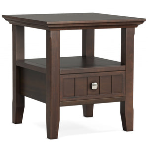 English Elm Acadian Handcrafted Solid Wood End Table In Rich Brunette Brown With Drawer & Open Shelf Storage B136P203471