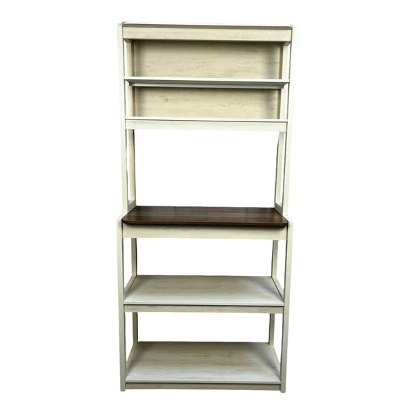 English Elm 31.50" 5-Tier Baker’s Rack in White & Rustic Brown — Spacious, Sturdy Kitchen Storage, Coffee Bar & Microwave Stand W1412P230431
