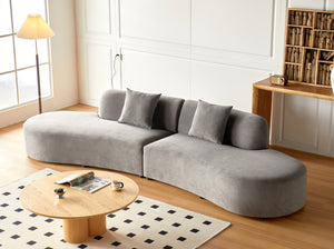 English Elm 132" Curved Sofa with Velvet Upholstery, Luxurious 6-Seater Half Moon Design for Modern Spaces Grey B2735S00030