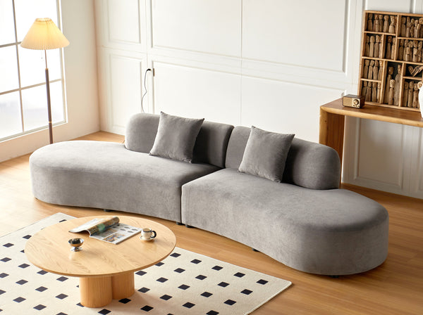 English Elm 132" Curved Sofa with Velvet Upholstery, Luxurious 6-Seater Half Moon Design for Modern Spaces Grey B2735S00030