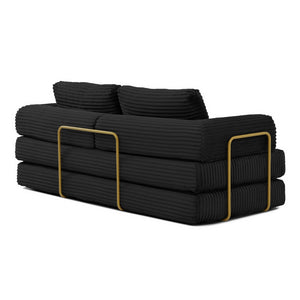 English Elm Convertible Floor Sofa Futon with Corduroy Upholstery for Living Room Lounging and Sleeping Black W1117P434730