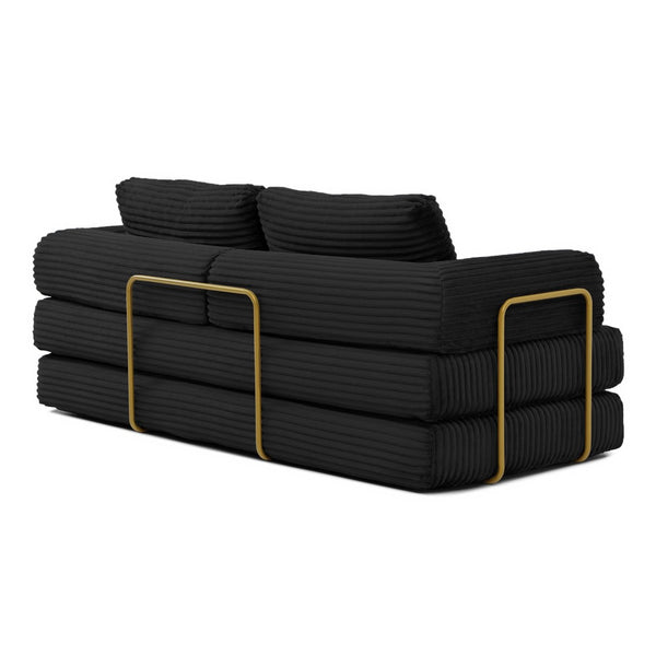 English Elm Convertible Floor Sofa Futon with Corduroy Upholstery for Living Room Lounging and Sleeping Black W1117P434730