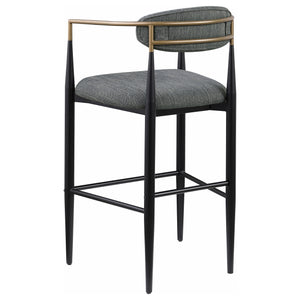 English Elm Renfroe Mid-Century Fabric Upholstered Bar Stool Set of 2 with Padded Back, Footrest and Black Base DARK GREY B062P299976