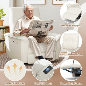 English Elm 270° Swivel Power Recliner Velvet Glider Rocker with Usb Ports for Living Room Beige W1028S00058