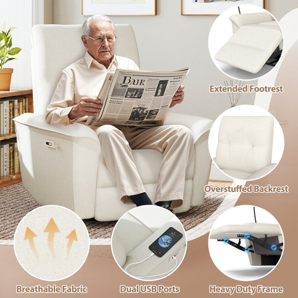 English Elm 270° Swivel Power Recliner Velvet Glider Rocker with Usb Ports for Living Room Beige W1028S00058
