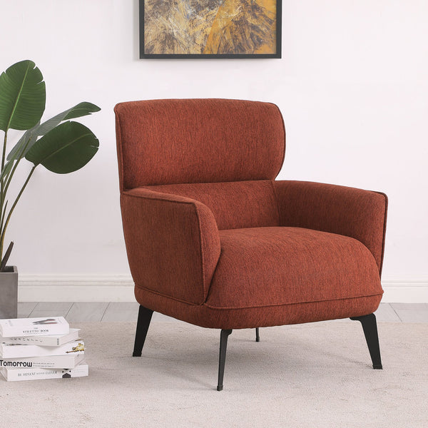 English Elm 1pc Modern Transitional Upholstered Crescent Arm Accent Chair with Rounded Track Arms and Metal Legs Black,Orange 35 L x 31.25 W x 29 H B011P306181