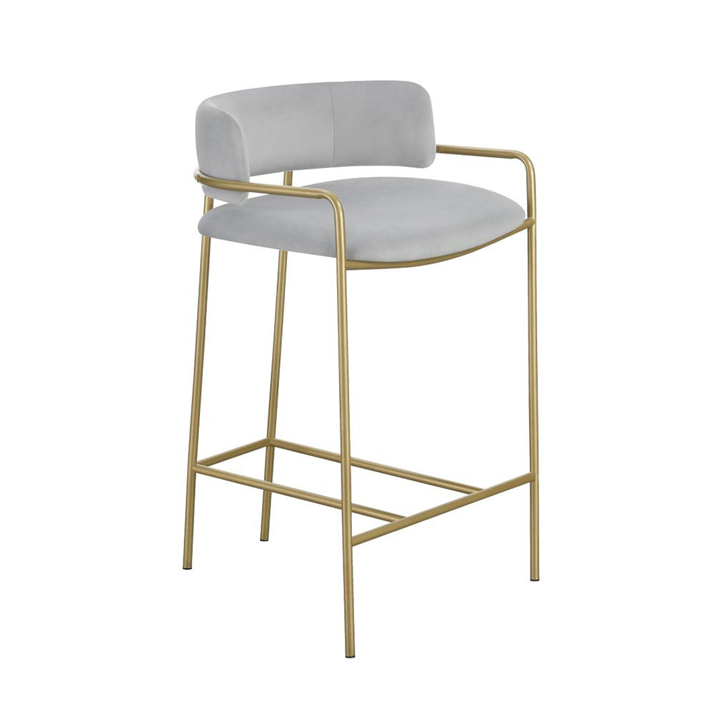English Elm Velvet Grey Upholstered Low Back Stool with Gold Frame — Mid-Century Glam Seating for Kitchen Bar B016P369717