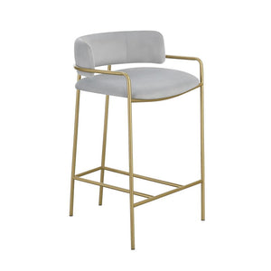 English Elm Velvet Grey Upholstered Low Back Stool with Gold Frame — Mid-Century Glam Seating for Kitchen Bar B016P369717