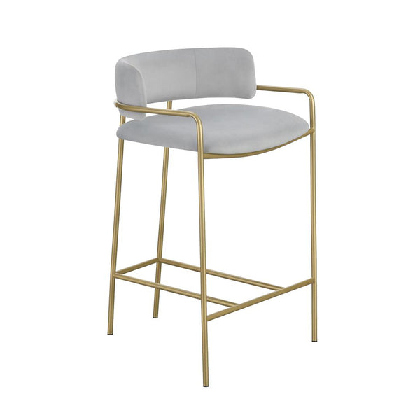 English Elm Velvet Grey Upholstered Low Back Stool with Gold Frame — Mid-Century Glam Seating for Kitchen Bar B016P369717