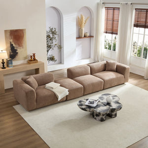 English Elm Modern Minimalist Polyester Sectional Sofa with Ottoman for Open Concept Living Spaces Camel W2085S00098