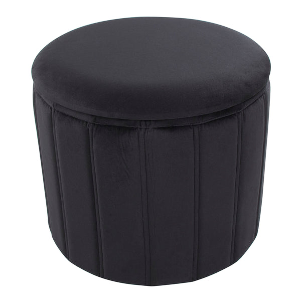 English Elm Lindsey Foldable Velvet Storage Ottoman — Glam Black Removable Lid, Multi-Use Seat & Space Saver B202P223728
