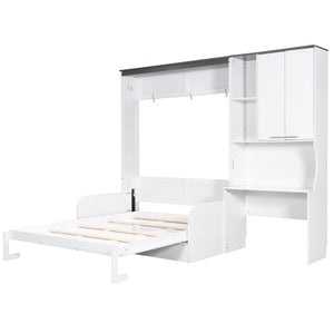 English Elm Multi-Functional Murphy Bed: Stylish Queen System With Sofa, Desk & Storage For Space-Saving Living N7090000606K