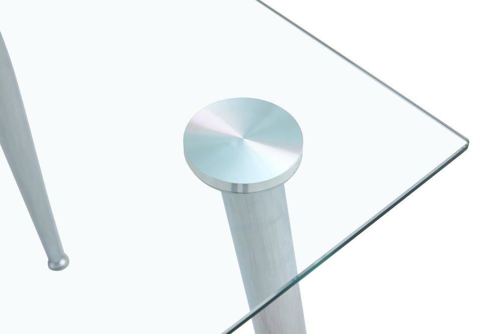 English Elm TABLE Crystal Glass Dining Table Leg Support with Sturdy Metal Base for Easy Assembly and Stylish Durability Silver+Clear W370S00056