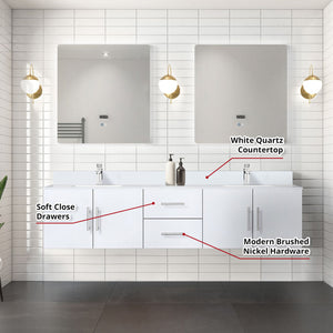 English Elm Glossy White 80" Double Bath Vanity with White Quartz Top, Chrome Faucet, 30" LED Mirrors, Durable Finish B2731S01102