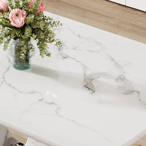 English Elm Table And Chair Set - Modern Marble Pattern Mdf Dining Table With 4 Light Gray Pu Chairs, Stylish Design W1151S02187-GIGA