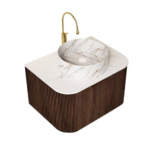 English Elm Dina 24" Wall-Mounted Bathroom Vanity With Unique Stone-Pattern Sink & Stylish Dark Walnut Storage W2615S00494