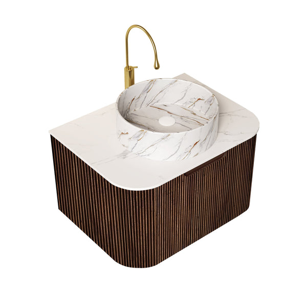 English Elm Dina 24" Wall-Mounted Bathroom Vanity With Unique Stone-Pattern Sink & Stylish Dark Walnut Storage W2615S00494