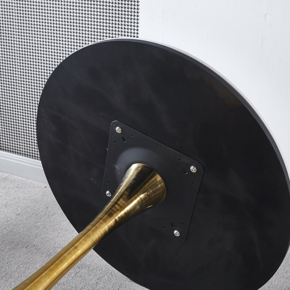 English Elm 31.5"GOLDEN Tulip Dining Table Mid-Century Pedestal Round MDF Top Metal Legs Stylish 2-4p W234P156697