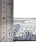 Unique Loom Outdoor Coastal Tethered Machine Made Solid Print Rug Navy Blue, Ivory/Gray/Green 7' 10" x 7' 10"