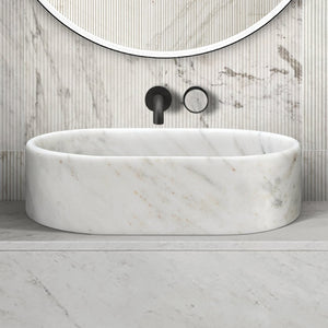 English Elm White Natural Marble Vessel Sink - Semi-Polished Elegance, Durable Design For Luxurious Bathrooms W1696P333273-GIGA